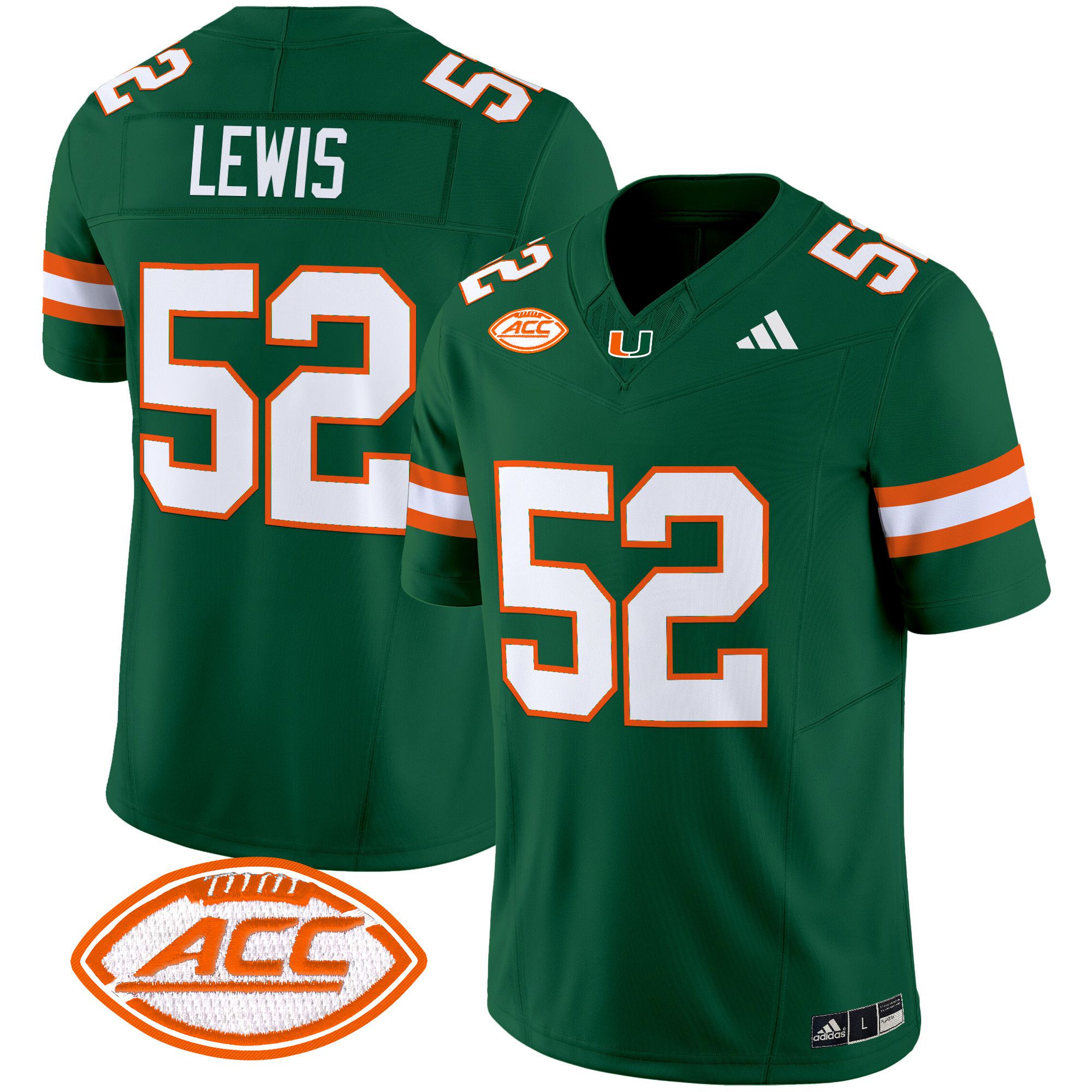 Men Miami Hurricanes #52 Lewis Green 2024 Vapor Limited NCAA Jersey style 1